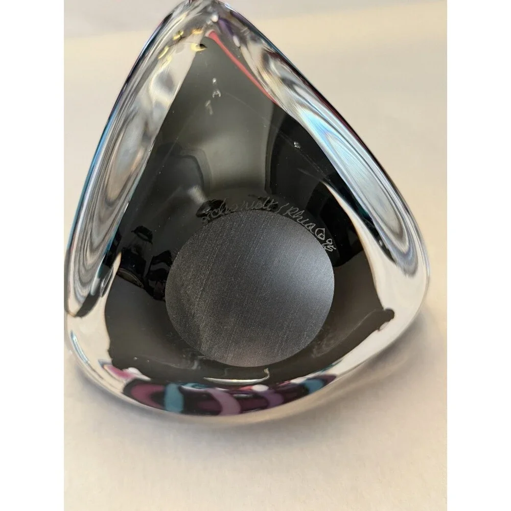 Vintage Schmidt Rhea Studio Art Glass Hand Blown Pyramid Paperweight